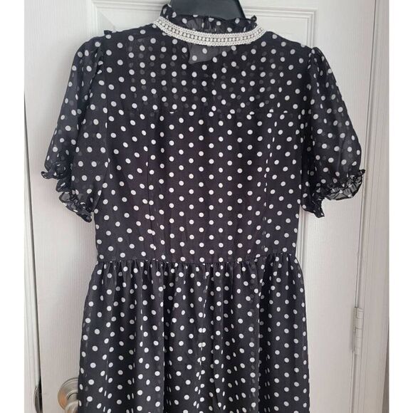 Simple Retro Polkadot Prink Mock Neck Dress S - Picture 5 of 13